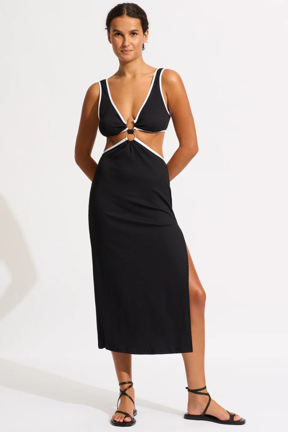 Load image into Gallery viewer, Beach Bound Midi Dress Black
