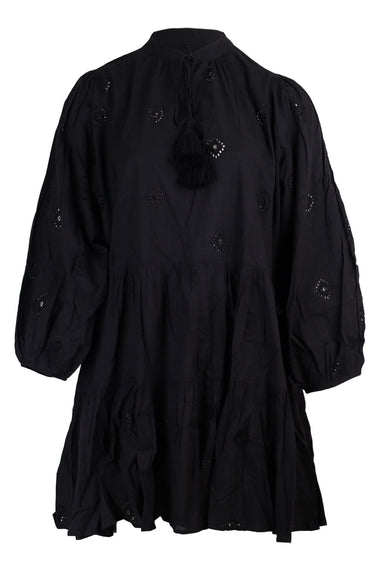 Embroidery Tiered Dress Black