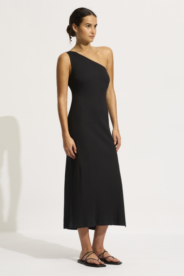 Jersey Rib One Shoulder Dress Black