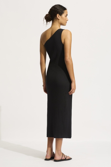 Jersey Rib One Shoulder Dress Black