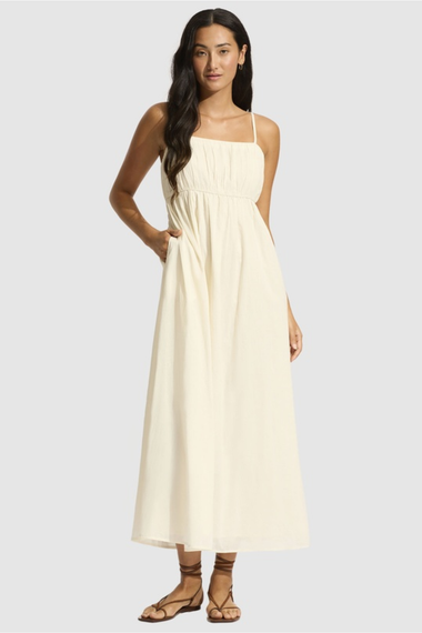 Piped Maxi Dress Ecru
