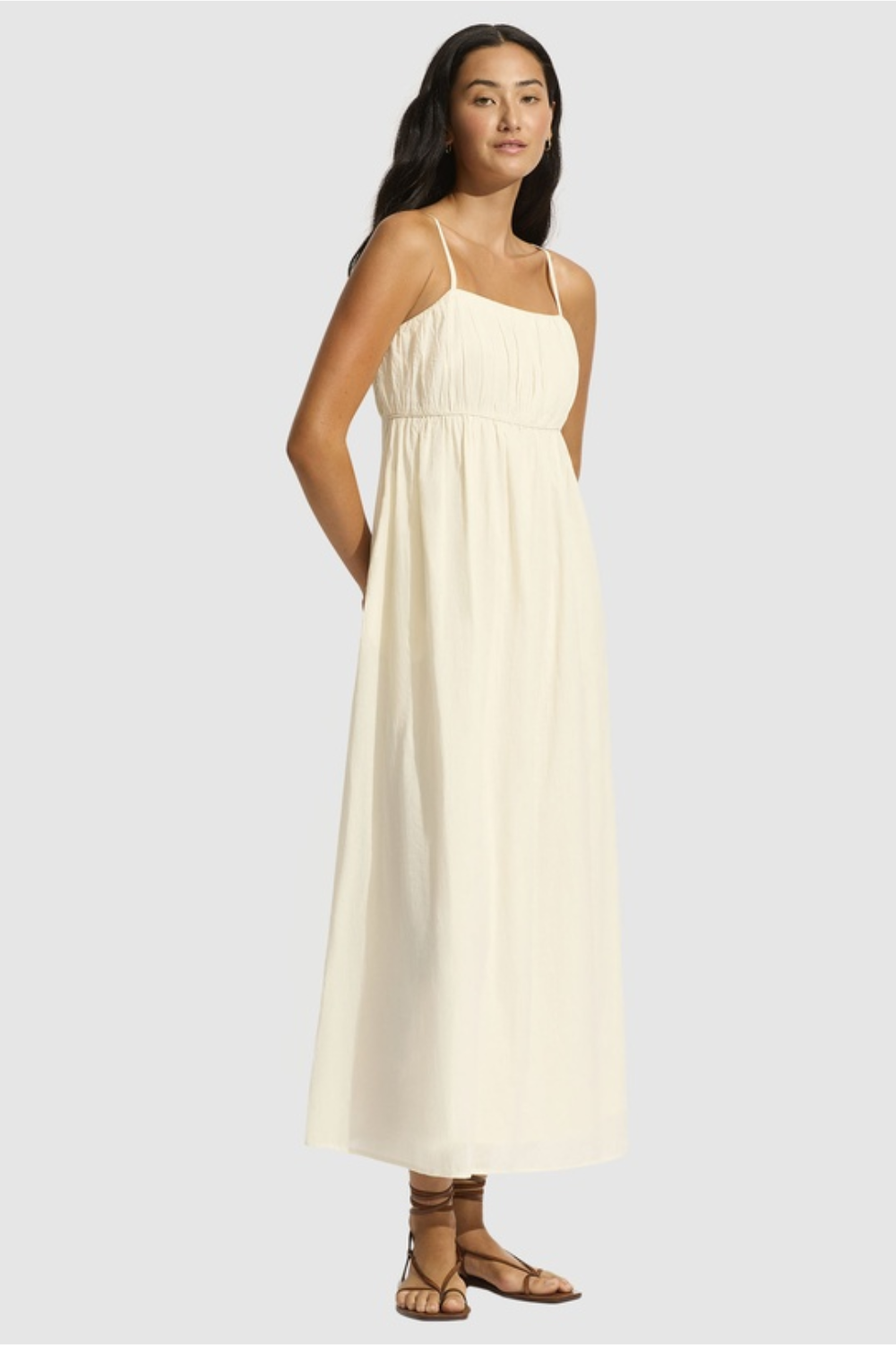 Load image into Gallery viewer, Piped Maxi Dress Ecru
