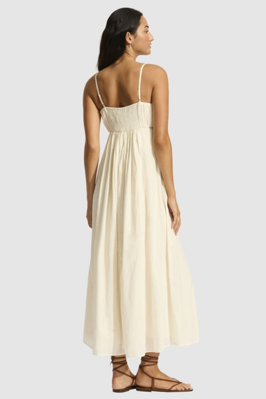 Piped Maxi Dress Ecru
