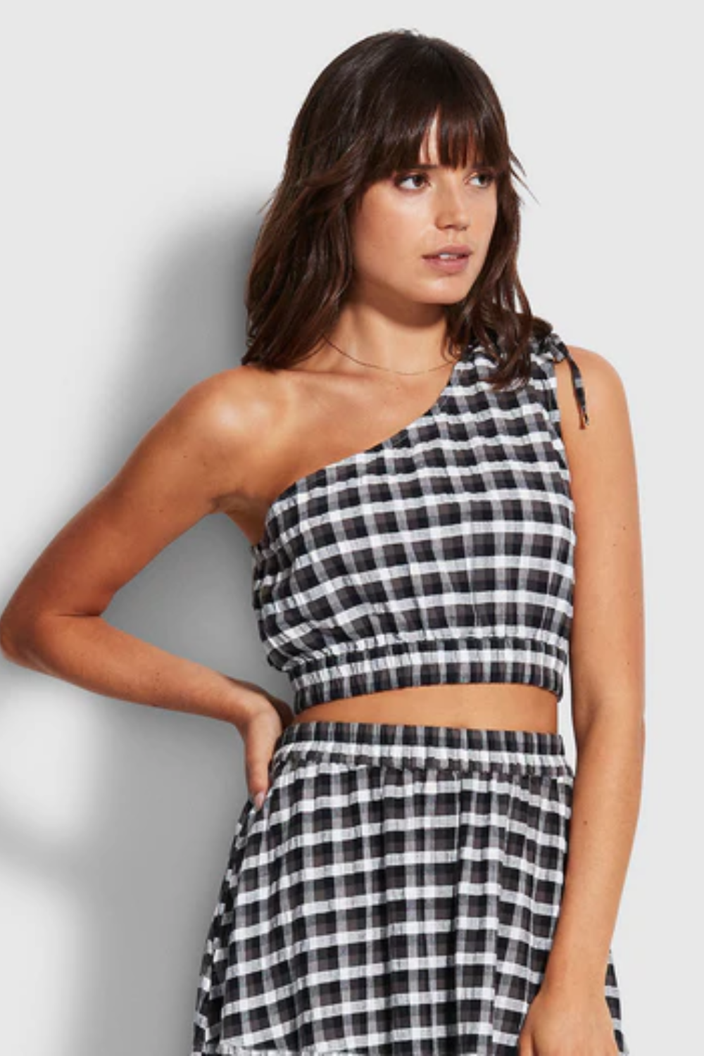 Portofino Gingham Crop Top Black