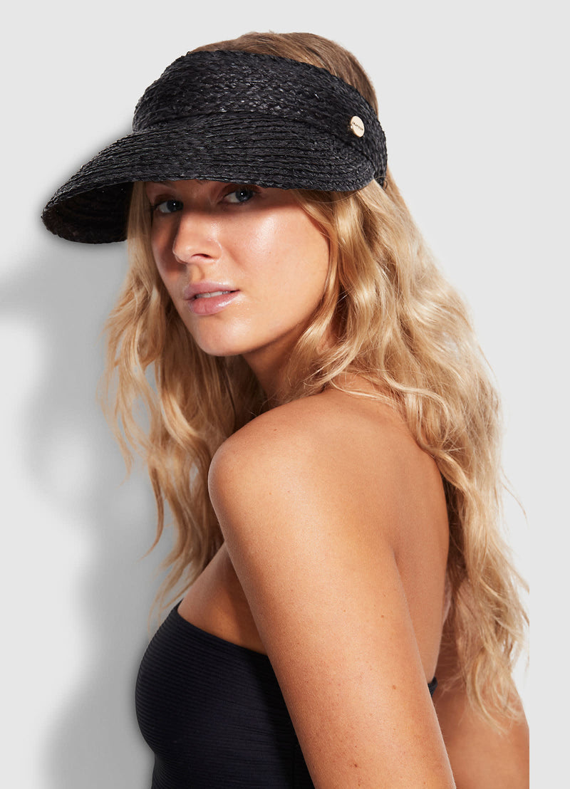Shady Lady Raffia Visor Cap Black - ONE SIZE - Hat