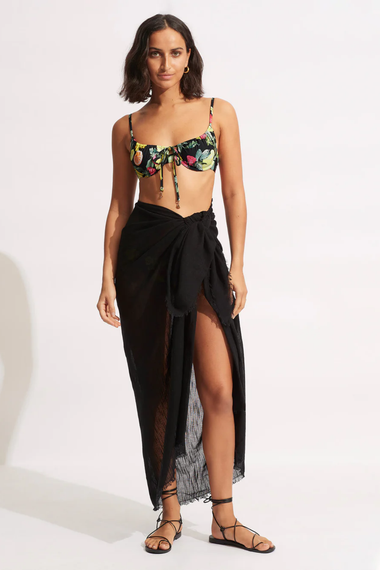 Textured Cotton Beach Wrap Black