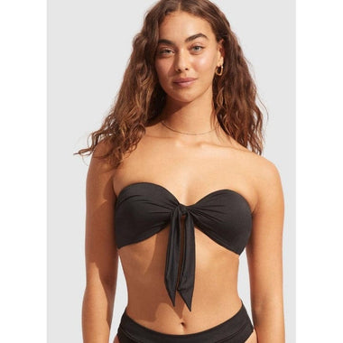 Seafolly Collective Twist Tie Front Bandeau Top Black - Bikini Top