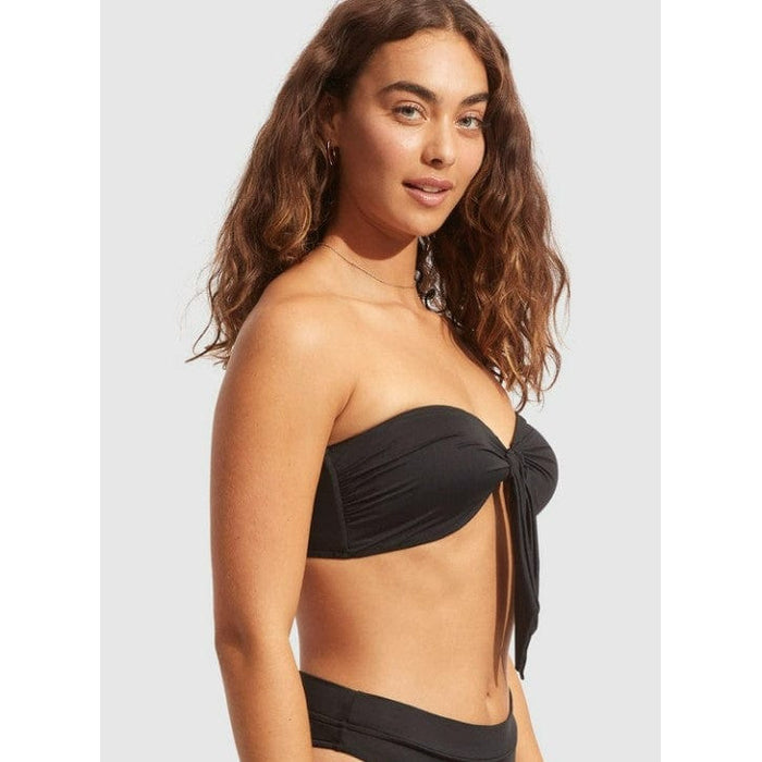Load image into Gallery viewer, Seafolly Collective Twist Tie Front Bandeau Top Black - Bikini Top

