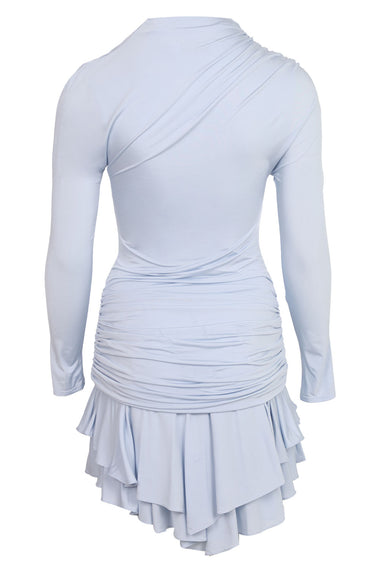 Blue Jersey Gathered Bow Mini Dress