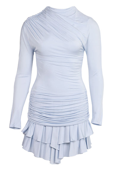 Blue Jersey Gathered Bow Mini Dress