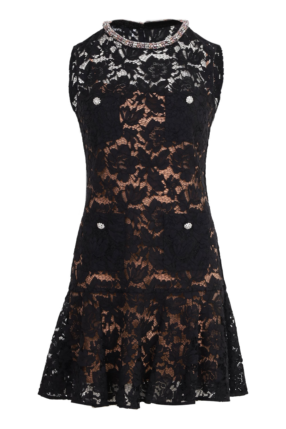 Load image into Gallery viewer, Black Lace Crystal Mini Dress
