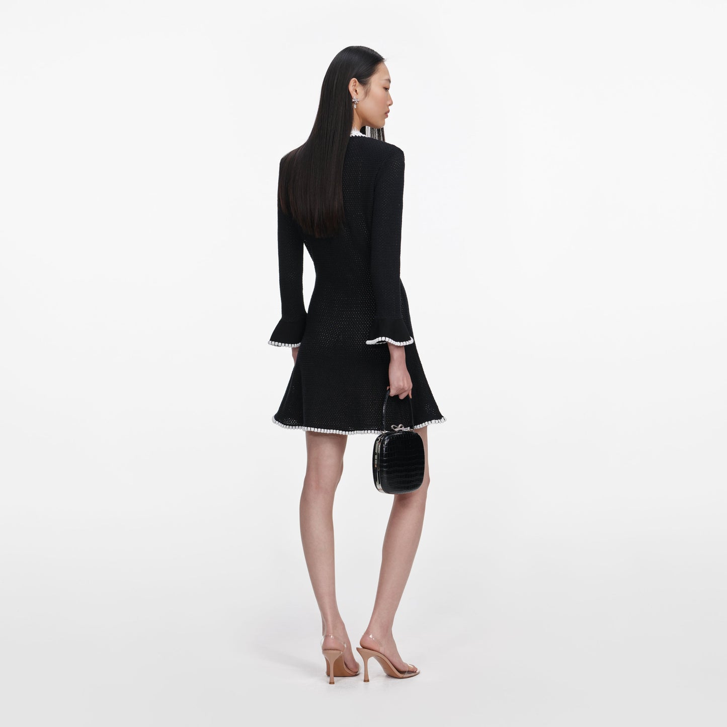 Load image into Gallery viewer, Black Lace Trim Knit Mini Dress
