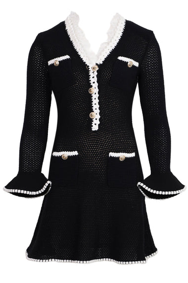 Black Lace Trim Knit Mini Dress