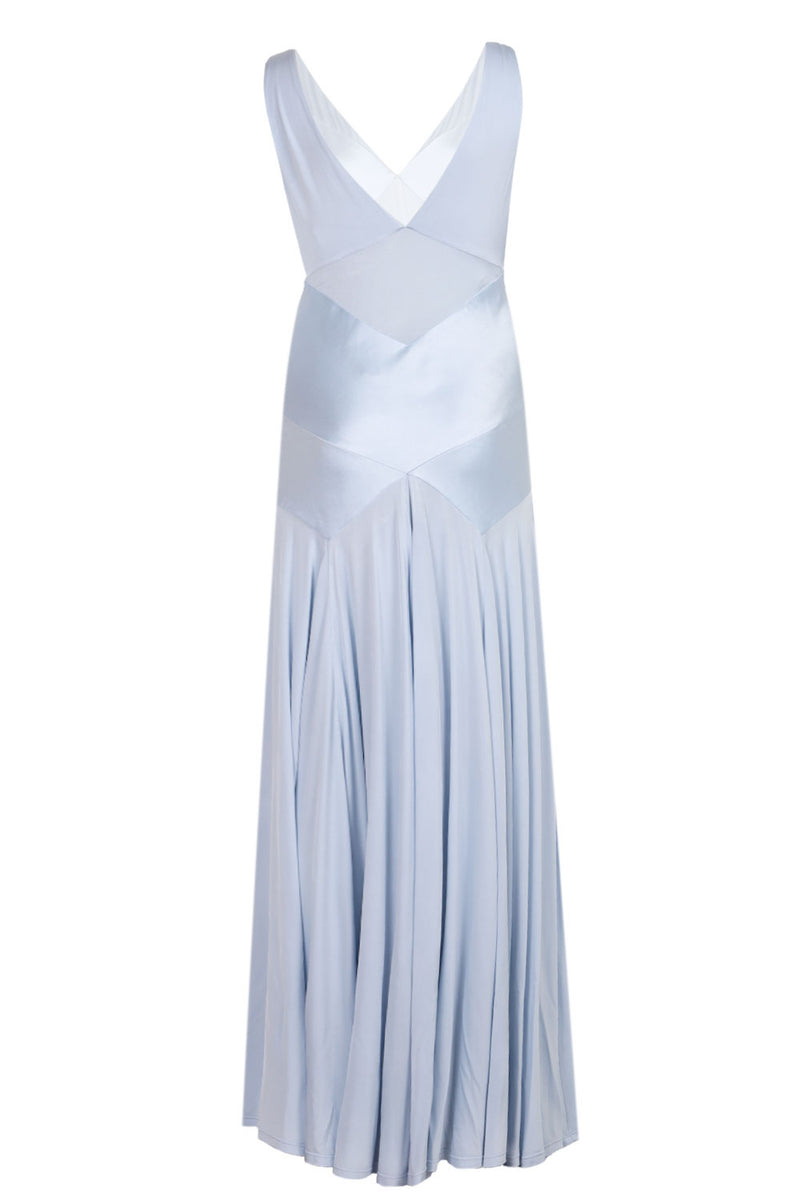 Blue Satin Jersey Maxi Dress