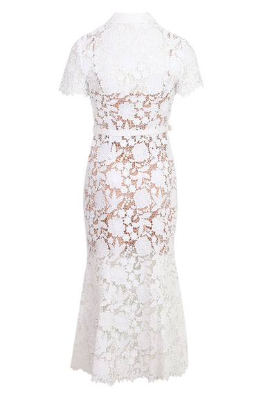 White Lace Collared Midi Dress