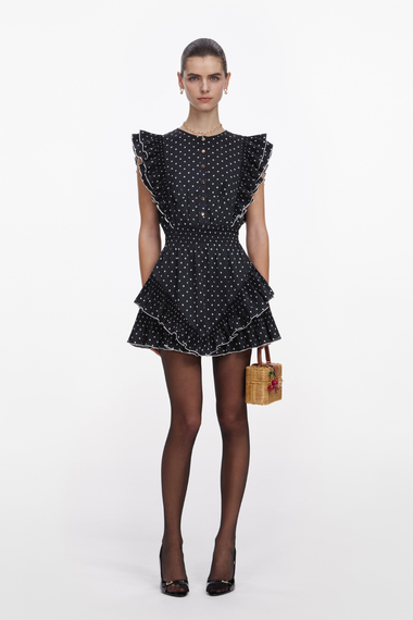 Black Polka Dot Frill Mini Dress