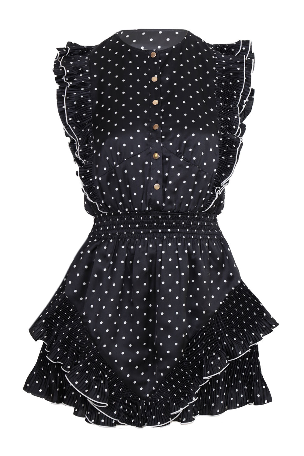 Load image into Gallery viewer, Black Polka Dot Frill Mini Dress
