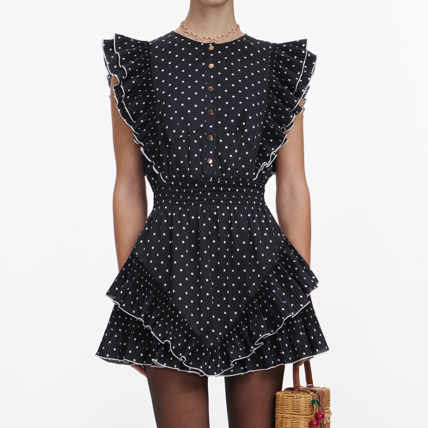 Load image into Gallery viewer, Black Polka Dot Frill Mini Dress
