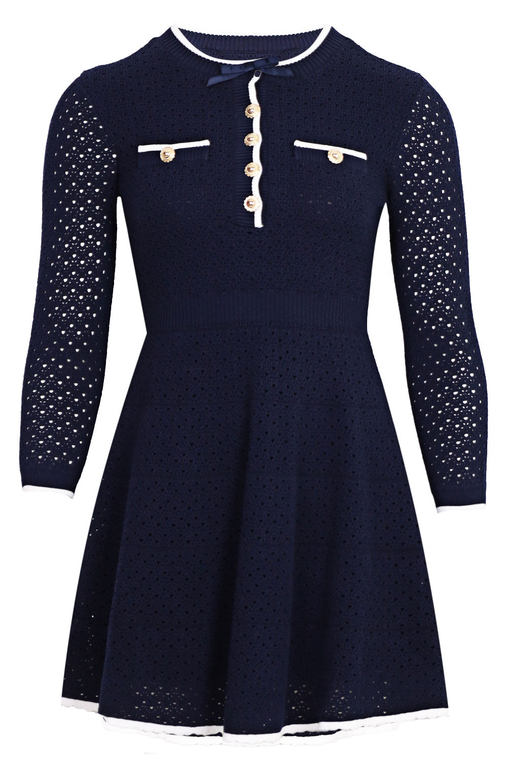 Load image into Gallery viewer, Navy Bow Knit Mini Dress
