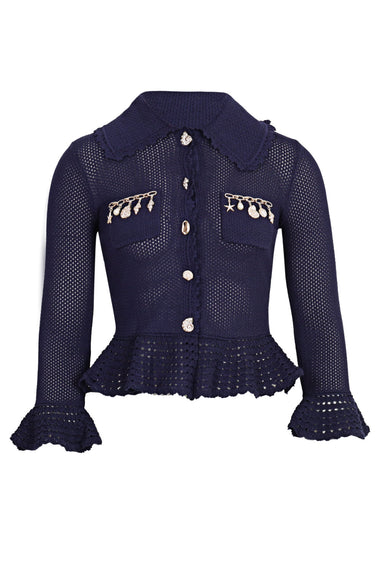 Navy Shell Embellished Cardigan