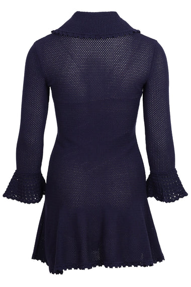 Navy Shell Embellished Knit Mini Dress