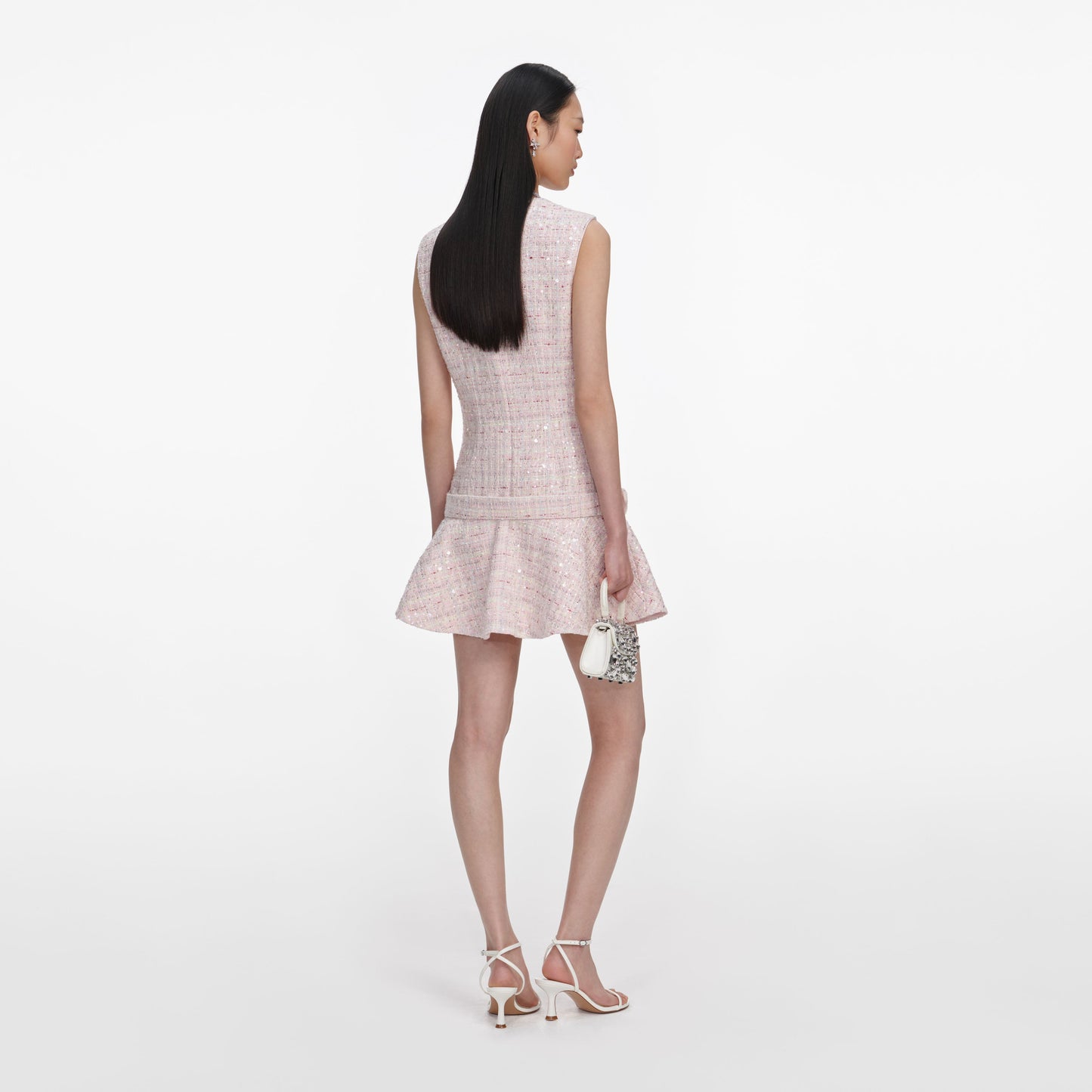 Load image into Gallery viewer, Pink Sequin Boucle Belted Mini Dress
