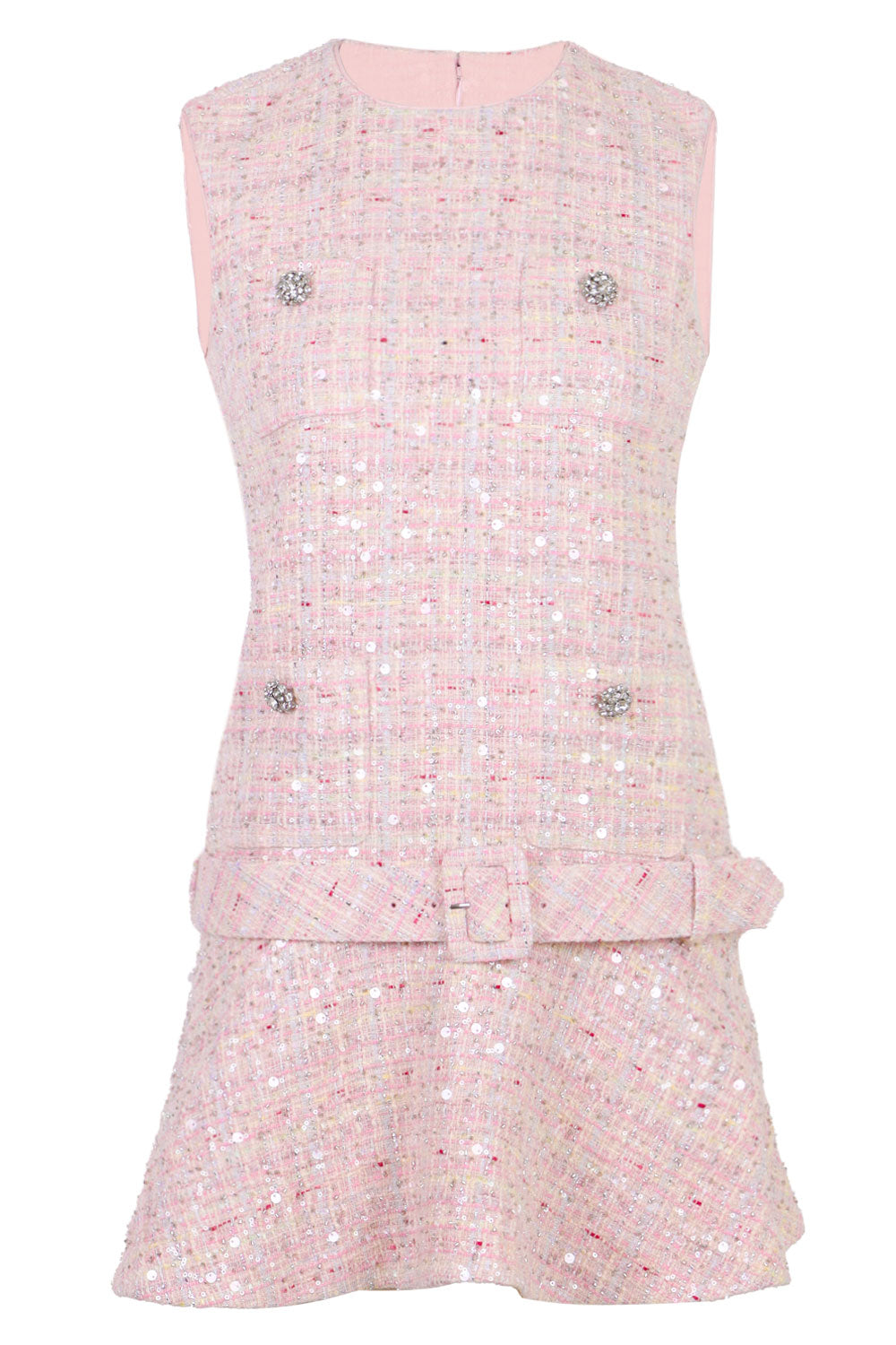 Load image into Gallery viewer, Pink Sequin Boucle Belted Mini Dress
