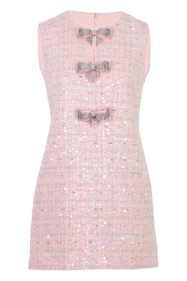 Pink Sequin Boucle Bow Mini Dress