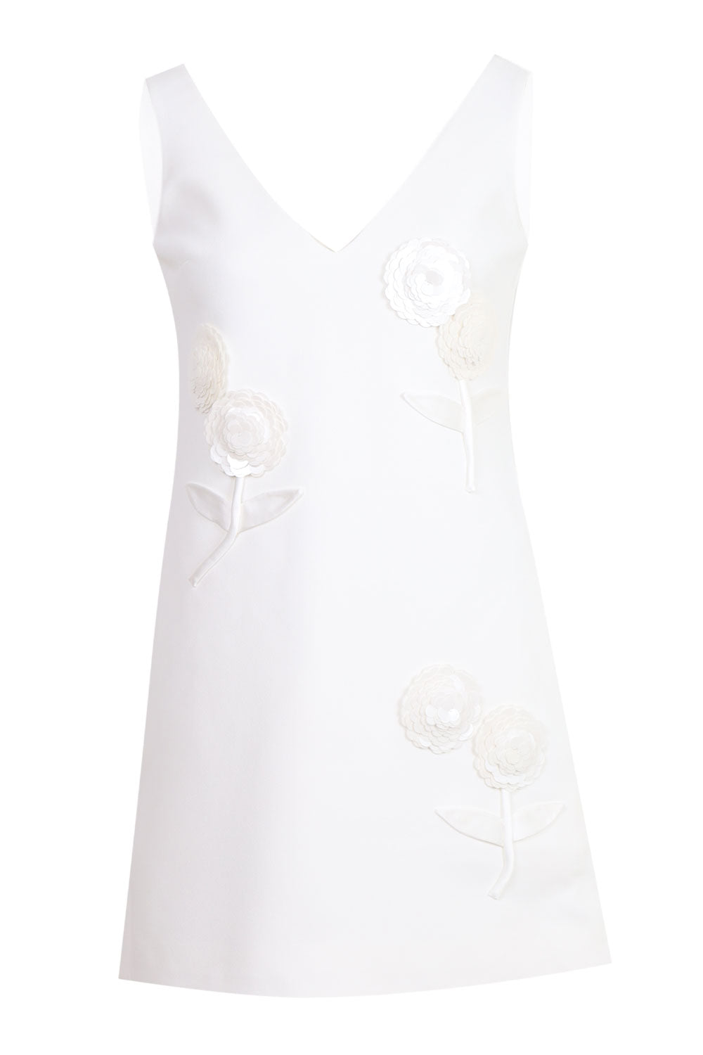 Load image into Gallery viewer, White Crepe Embellished Flower Mini Dress
