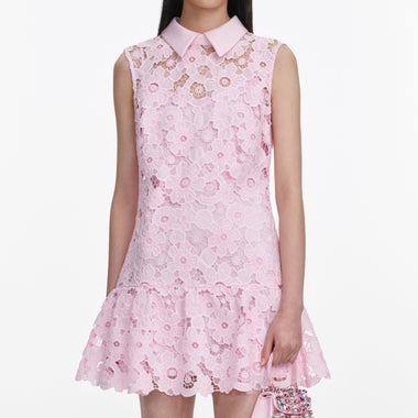 Pink Lace Collared Mini Dress