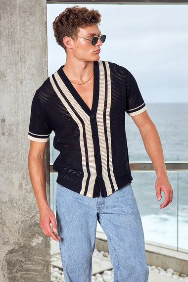 Bennet Short Sleeve Knit Shirt Black/Sand