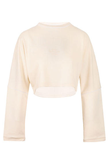 Eleri Oversized Long Sleeve Crop Top Biscuit