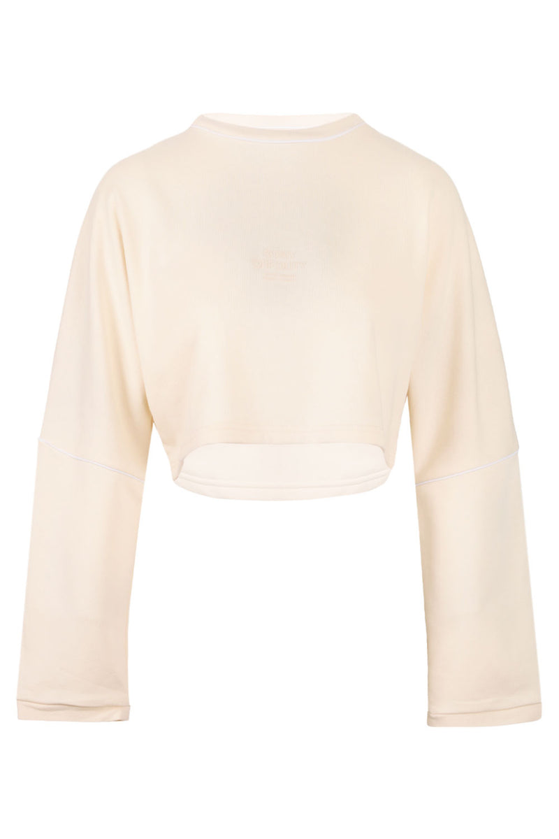 Eleri Oversized Long Sleeve Crop Top Biscuit