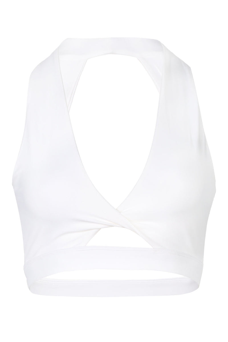 Elle V-Neck Plunge Twist Sports Bra Cream