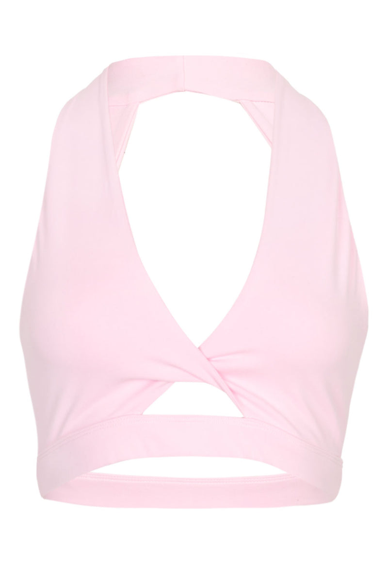 Elle V-Neck Plunge Twist Sports Bra Ballet Pink