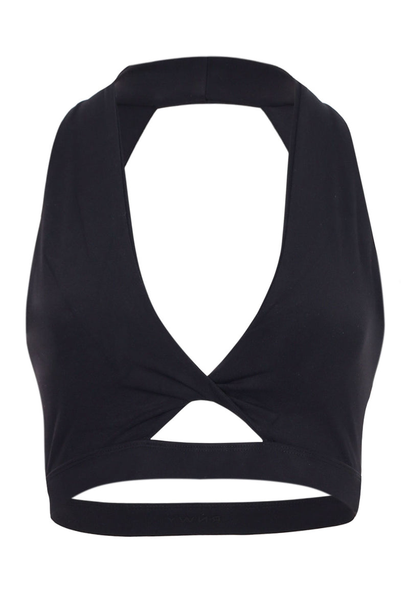 Elle V-Neck Plunge Twist Sports Bra Black