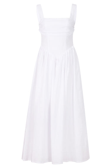 Kiyo Square Neck Tie Midi Dress White