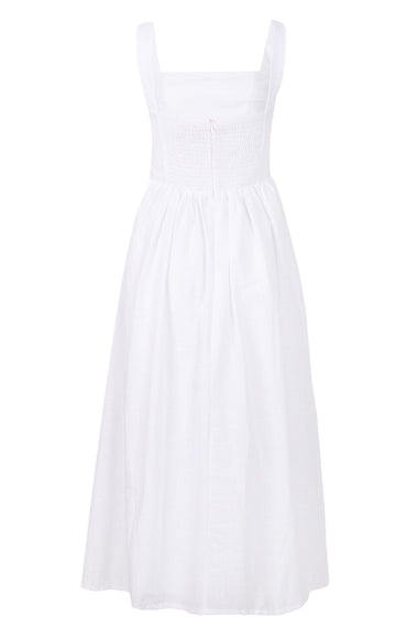 Kiyo Square Neck Tie Midi Dress White