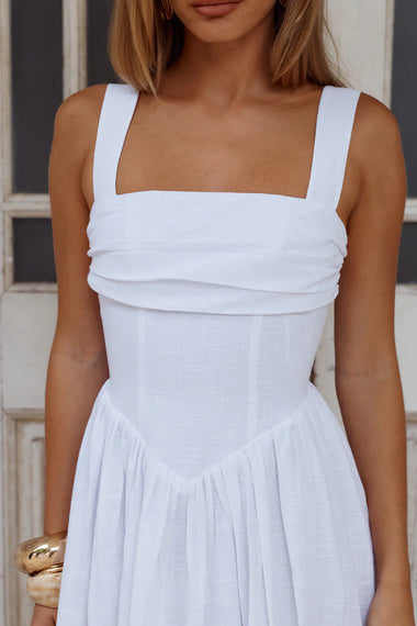 Kiyo Square Neck Tie Midi Dress White