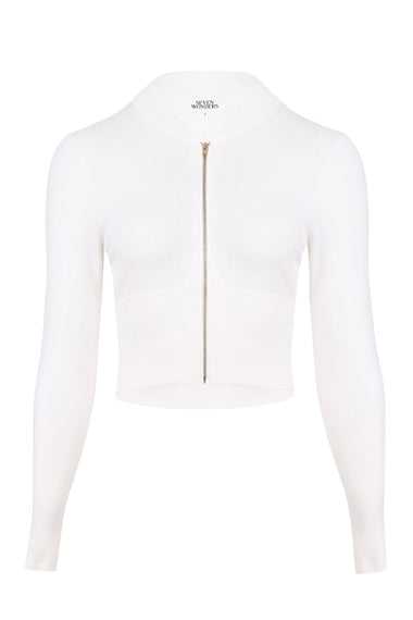 Monisha Crop Zip Up Knit Cardigan Cream