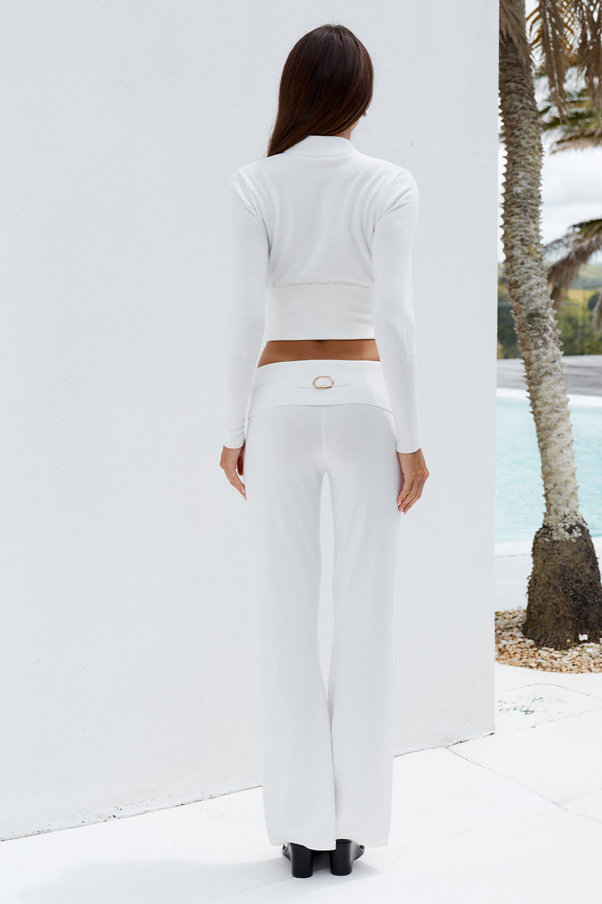Load image into Gallery viewer, Monisha Foldover Flare Knit Pant Cream
