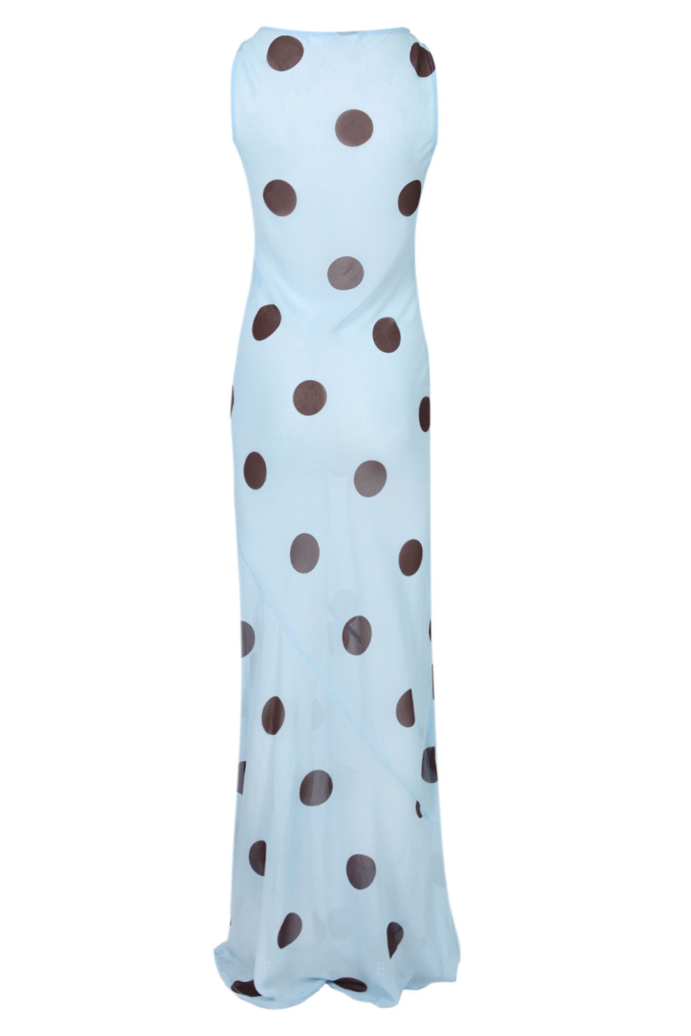 Load image into Gallery viewer, Tera High Neck Maxi Dress Sky Blue/Choc Polka
