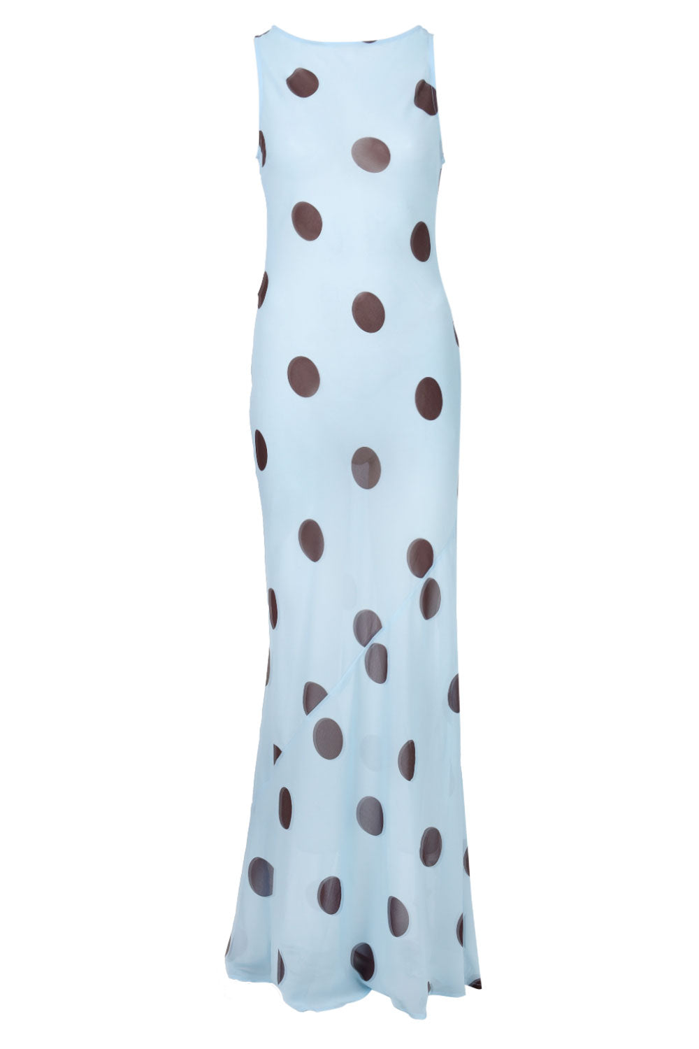Load image into Gallery viewer, Tera High Neck Maxi Dress Sky Blue/Choc Polka
