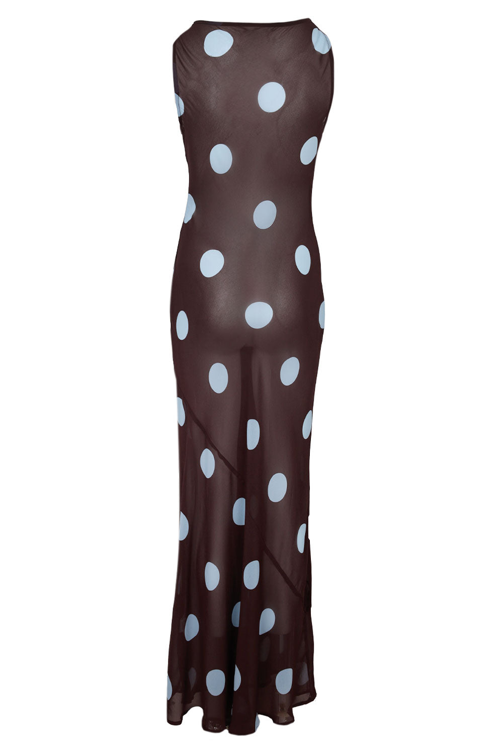 Load image into Gallery viewer, Tera High Neck Maxi Dress Choc/Sky Blue Polka
