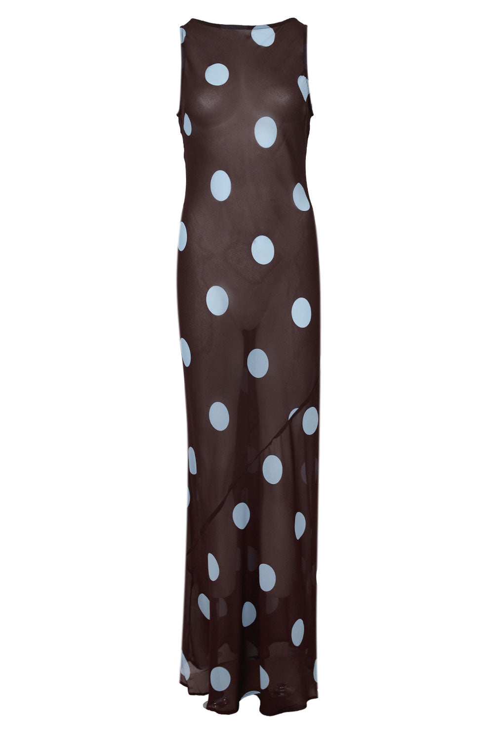 Load image into Gallery viewer, Tera High Neck Maxi Dress Choc/Sky Blue Polka
