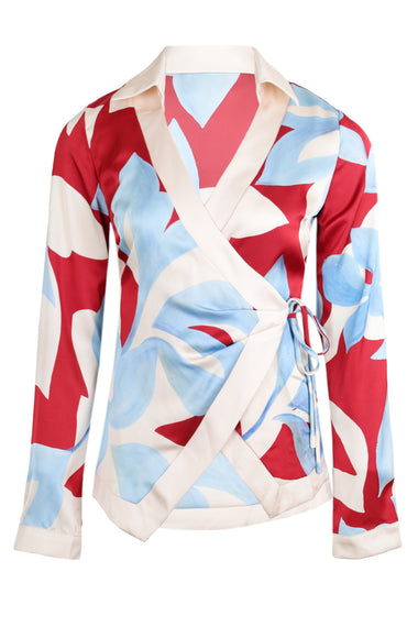 Amoree Long Sleeve Wrap Shirt - Amoree Red