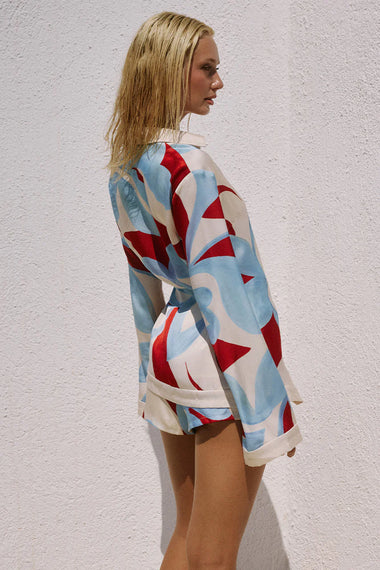 Amoree Long Sleeve Wrap Shirt - Amoree Red