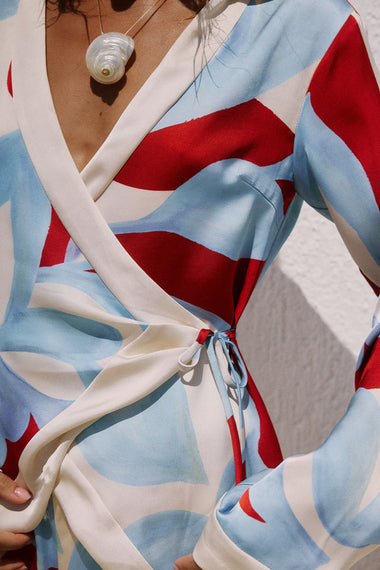 Amoree Long Sleeve Wrap Shirt - Amoree Red