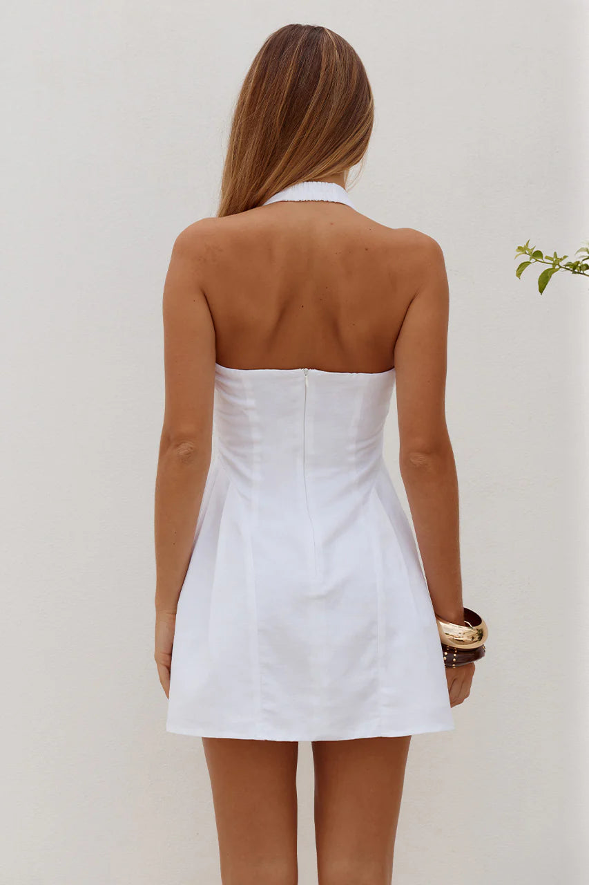 Load image into Gallery viewer, Amphora Halter Mini Dress White
