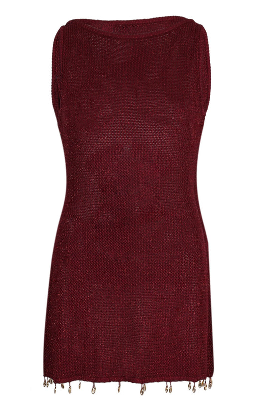 Load image into Gallery viewer, Ariya Mini Dress Wine Metallic
